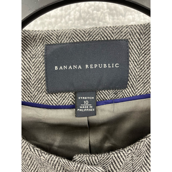 Banana Republic Womens Jacket Black White Herringbone Buttons Belted Stretch 10 - Picture 12 of 12